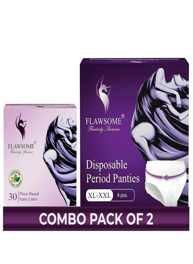 Flawsome Period Care Combo - Plant-Based Daily Protection & XL Period Panties | Pack of 30 Panty Liners + 4 Disposable Period Panties (Size XL) | Soft, Rash-Free, Leak-Proof & Chemical-Free - Image 1